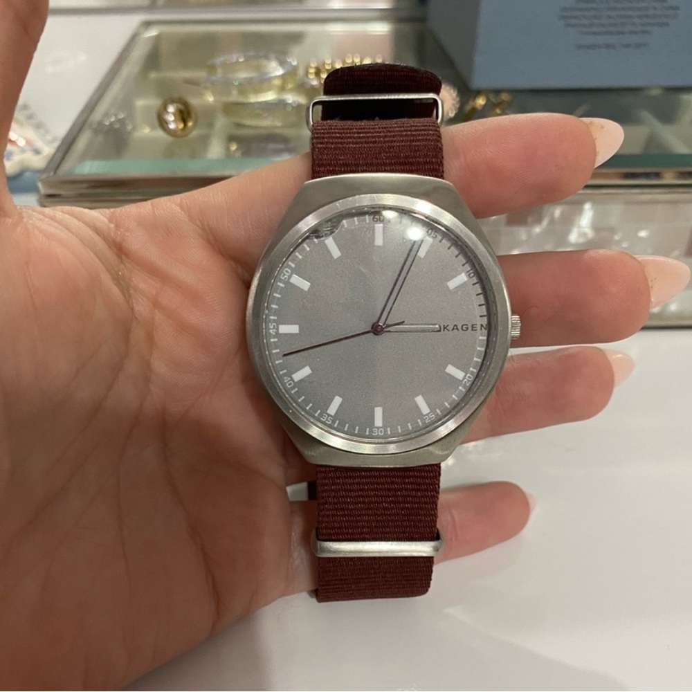 Skagen Watch with Burgundy Red Wrist Strap